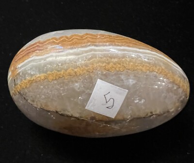 POLISHED JASPER STONE ROCK DECORATIVE BANDED EASTER EGG ORANGE & White 3  2.5 