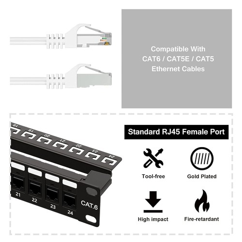 High-Speed Cat6 24-Port Patch Panel with Gold Plated Connectors, Rackmount Ready - Picture 5 of 8