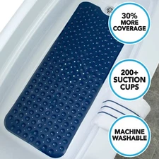 Navy Extra Long Bath Mat: 16"W x 39"L In-Tub Mat with Suction Cups