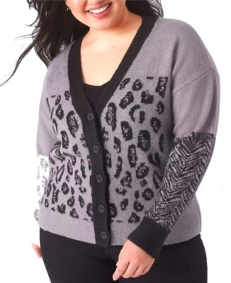 Lane Bryant Gray Animal Print Chunky Cardigan Sweater Sz 22/24