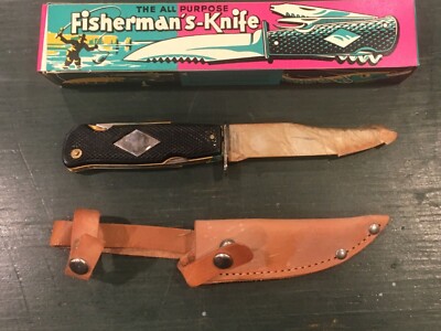 Vintage NEW Decora Solingen German D.B.G.M. 8 in 1 Fisherman's Knife & Sheath
