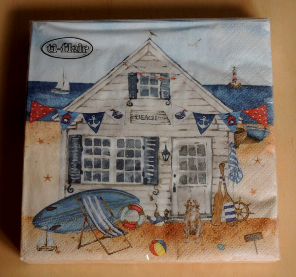 20 Servietten Strandhaus Hund Meer 1 Packung Ovp Motivservietten Maritim Sand Ti-image