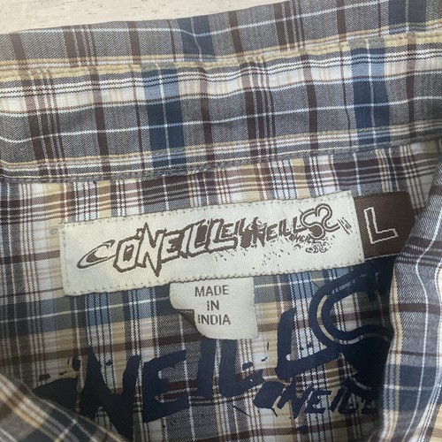 O'Neill Shirt Men L Brown Blue Plaid Button Up Pocket Collared Short Sleeve - Picture 7 of 7