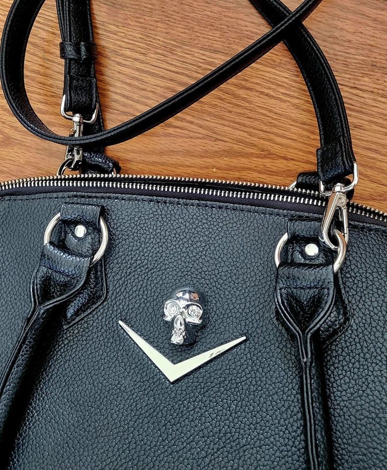 Bolso de Mano Grande Lux de Ville Negro Estrás Calavera Gótico Rockabilly Foto 4 de 4