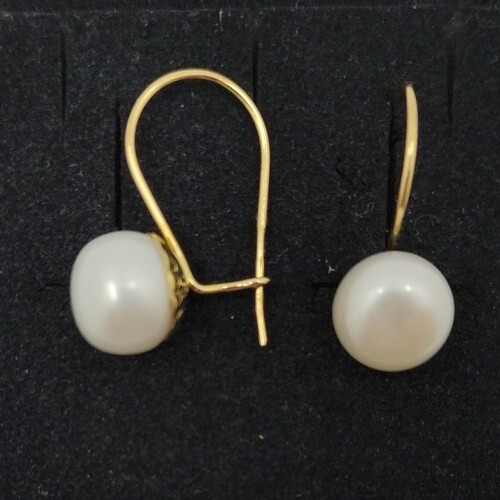 Boucles D'oreilles En Or 18K 750 Avec Perles Cultivées 8mm - Or Jaune, Marque MR, Neuves Avec étiquettes