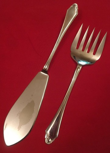 set of vintage silver plated art deco fish servers c.1930s