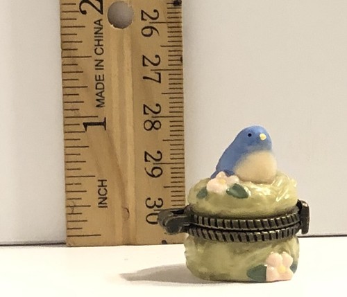 Blauer Vogel auf Nest mit Ei Porzellan aufklappbare Schmuckschatulle Midwest of Cannon Falls - Bild 10 von 11