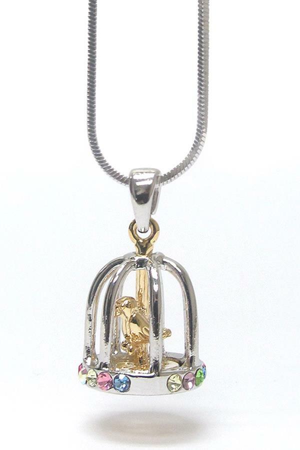 Bird in Cage Gilded Women Necklace Pendant