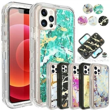 For iPhone 11 11 Pro Max Shockproof Defender Marble Hard Phone Case Phone Cover