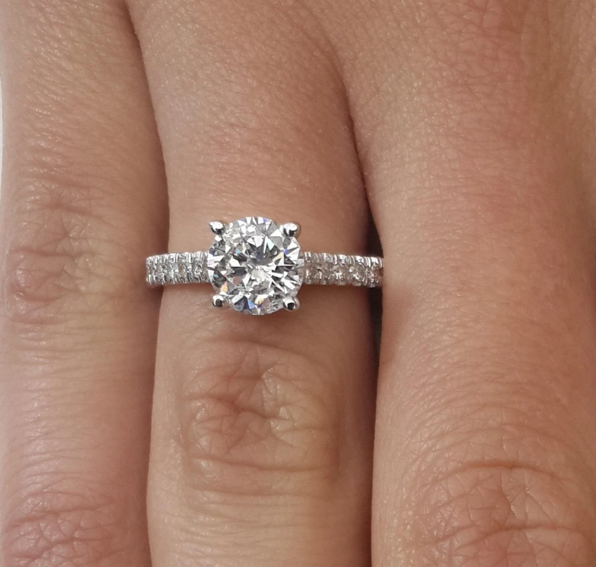 2 Ct Pave 4 Prong Round Cut Diamond Engagement Ring VS1 F White Gold 18k Treated