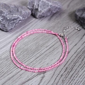Natural Crystal Choker 2mm Pink Tourmaline Beaded Women Healing Boho Necklace