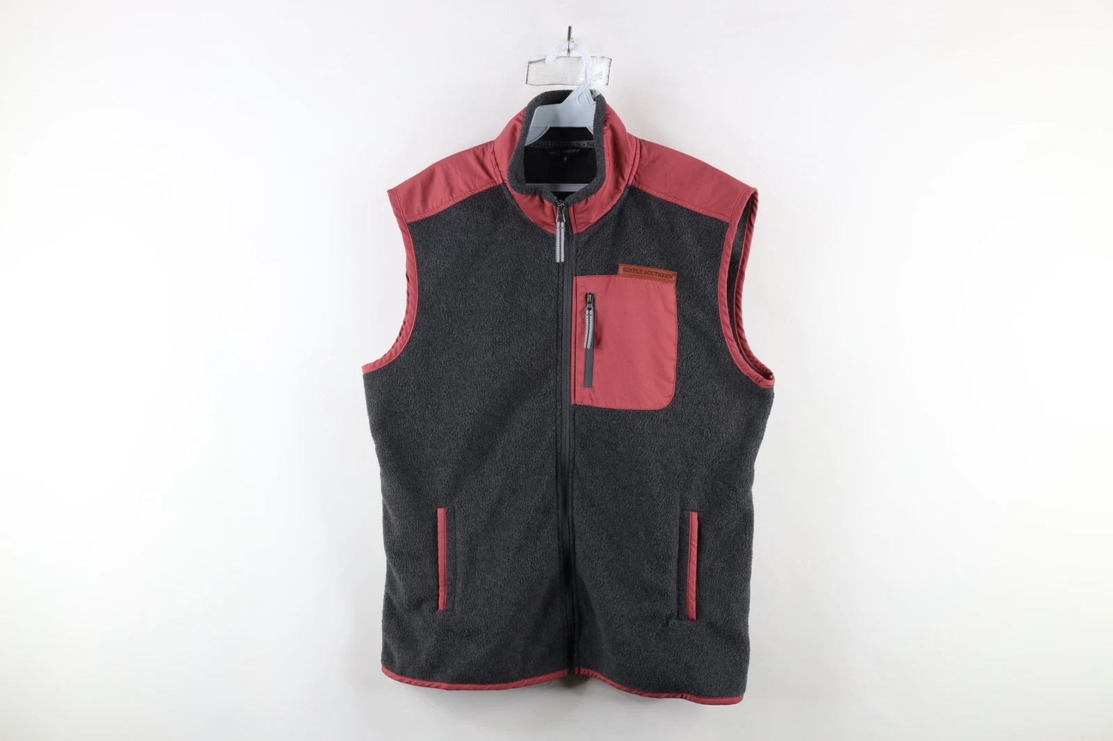 Simply Southern Mens Medium Spell Out Color Block Full Zip Fleece Vest Jacket - product detail image 1