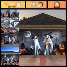 Spooky Halloween Ghost Garage Door Cover Banner 7x16 ft - Outdoor Decor, Party