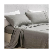 meadow park 100% Washed French Linen Sheet Set-Queen Size-Charcoal Linen-4 Pi...