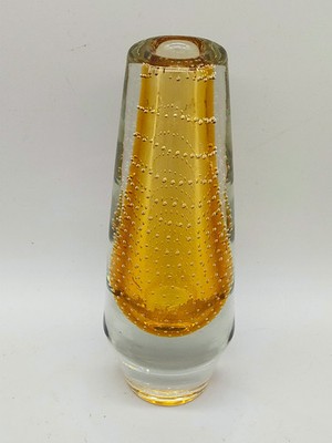 Murano Stil Glas Vase Amber mit Luftblasen Dekor