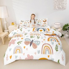 Boho Rainbow Comforter Set Full Size Cute Butterfly Bedding Set 3Pcs for Kids...