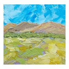 Wildflowers Mountains Original Oil Painting Semi-Abstract Art Handmade Wall Art