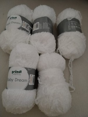 Neu* 5 Knäuel Wolle Gründl  Baby Dream z. Stricken & Häkeln weiß/ 4 Neu 1 Angef.