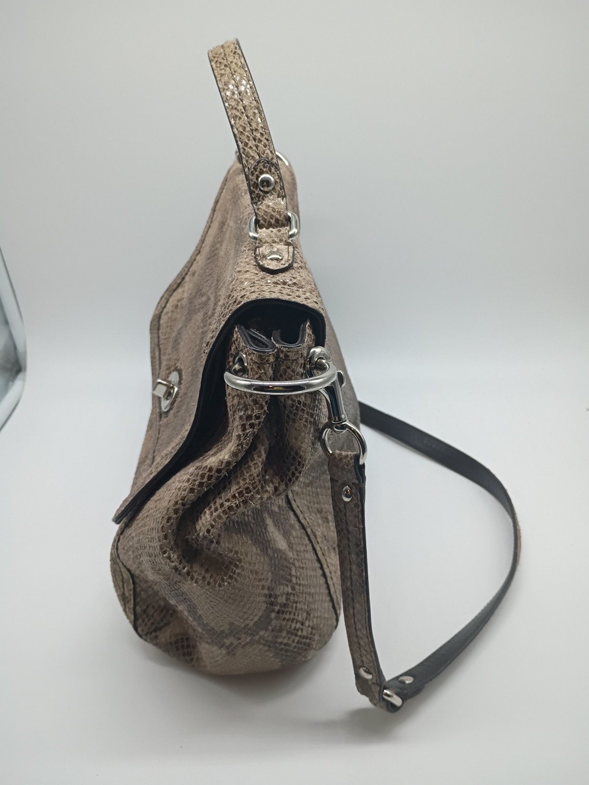 Coach Shoulder Bag Beige Python Embossed Leather … - image 4