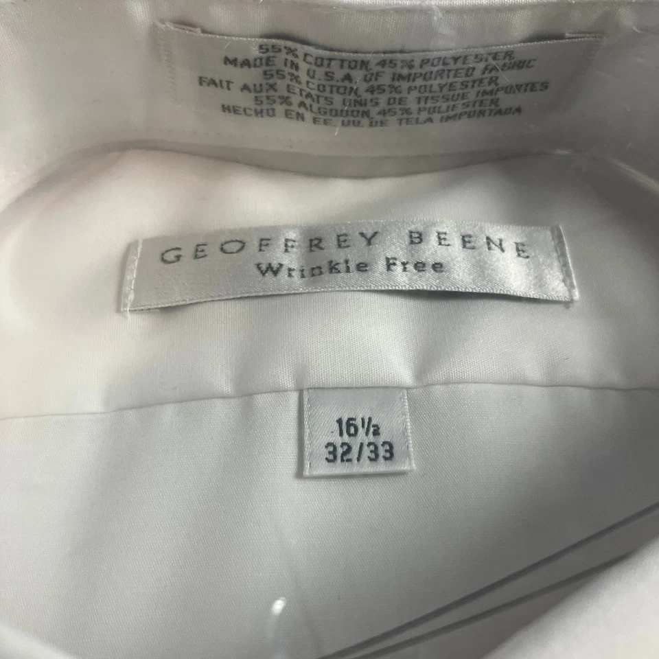 Camisa de vestir vintage Geoffrey Beene para hombre talla 16,5 32/33 blanca hecha en EE. UU. NUEVA CON ETIQUETAS Foto 2 de 4