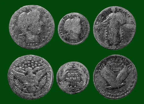 3 Junk Silver Coins Barber Quarter 1914 Dime 1916 1929 Standing Liberty Quarter