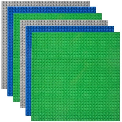 Bauplatte, 6er Set, kompatibel mit bekannten Marken, 25x25cm, grün, blau, grau