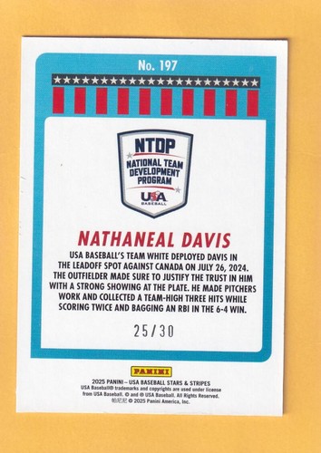 2025 Panini Stars and Stripes Red Lightning #197 Nathaneal Davis NM-MT+ 25/30 - Bild 2 von 2