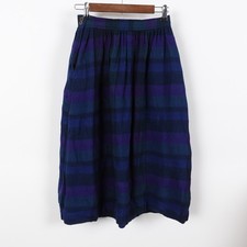 Vintage 70s Evan Picone Wool Midi Skirt Blue Plaid Union Made 26" Waist Academia