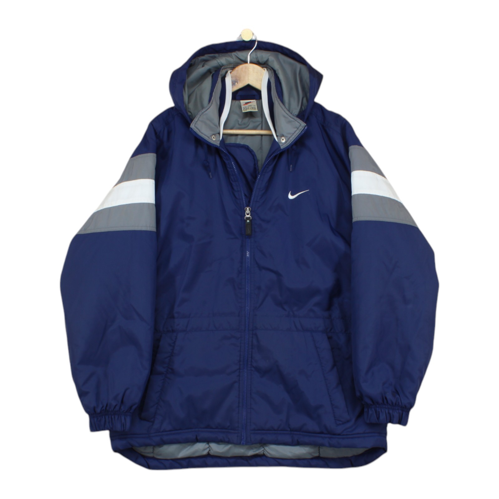 SACAI X NIKE Giacca trapuntata Nike vintage uomo taglia M blu anni 90 Spell Out con cappuccio