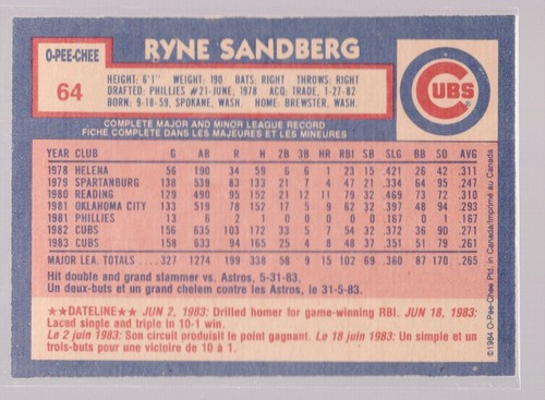 * 1984 O-Pee-Chee #064 - RYNE SANDBERG ** - Picture 2 of 2