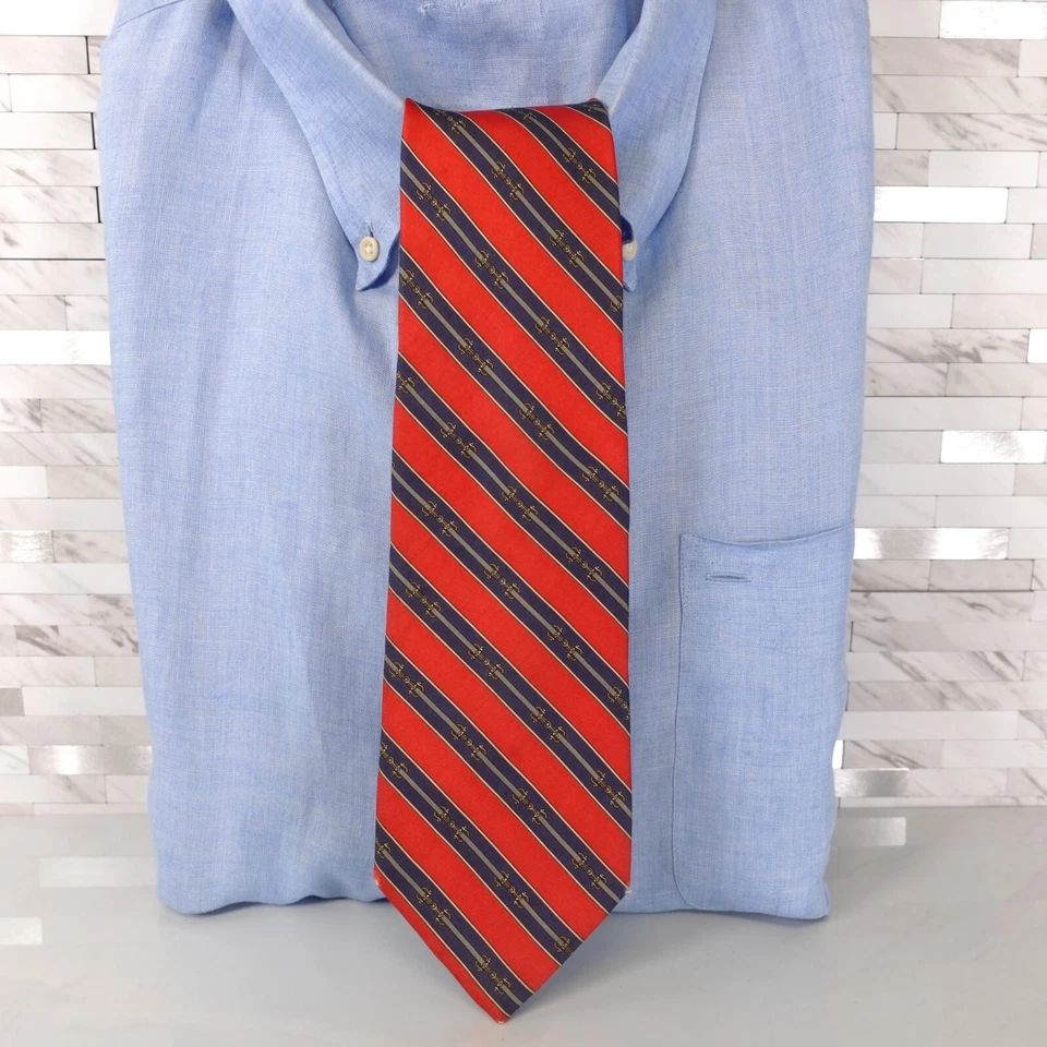 Corbata de cuello vintage Kenneth Gordon para hombre a rayas rojas seda eslabón de caballo diseñador EE. UU. Foto 2 de 4