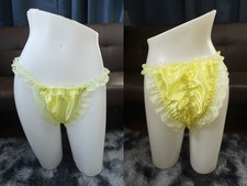  A226 2XL/ElasticW.24-44" VTG Style Yellow Satin Thong Bikini Panties Underwear