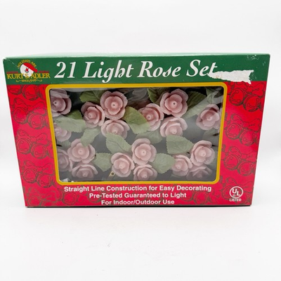 #ad Vintage Kurt Adler 21 Pink Rose Light Set Indoor Outdoor Tested Works $39.99