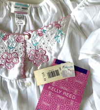Vintage 26W White Nylon Robe Floral Embroidery Satin Trim Pocket Kelly Reed NWT