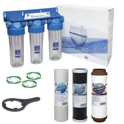 3 Stufen 10'' Wasseraufbereiter Entchlorer und Eisen Reduzierfilter Kit 1/2''