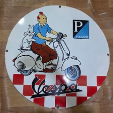 INSEGNA SMALTATA PORCELLANA VESPA TINTIN 29 X 29 POLLICI