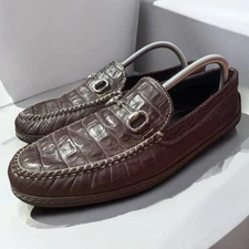 Village Tweed MSM Men’s Size 7 Brown Croc Embossed Leather Bit Driving Moccasins
