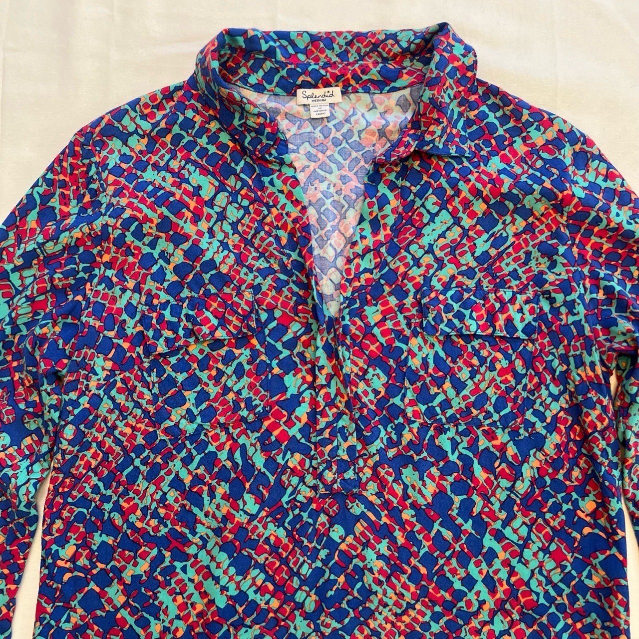 Splendid Multicolor Pattern Collared V-Neck Blous… - image 3
