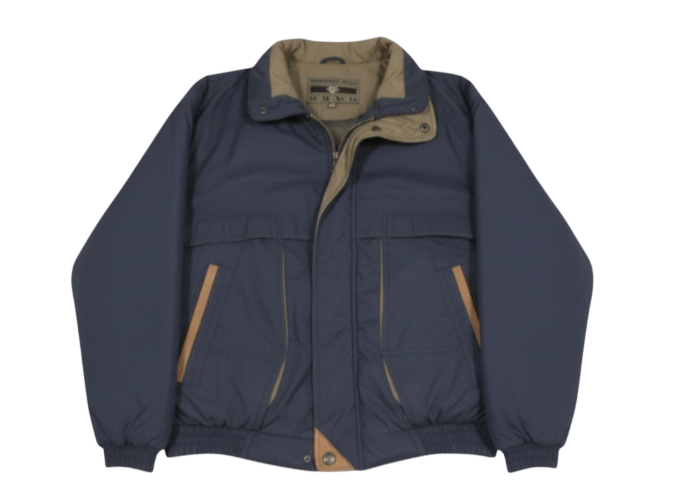 MEMBERS ONLY Blue DOWN PUFFER Leather Trim ZIP/SNAP Pockets BOMBER JACKET Sz M
