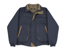 MEMBERS ONLY Blue DOWN PUFFER Leather Trim ZIP/SNAP Pockets BOMBER JACKET Sz M