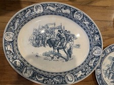 Antique Wedgwood IVANHOE Blue White Scene Sir Walter Scott's Novel Oval Platter