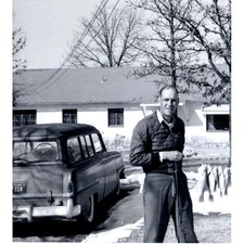 Fisherman Stringer Of Fish Front Yard Classic Car Snapshot Photograph Vintage