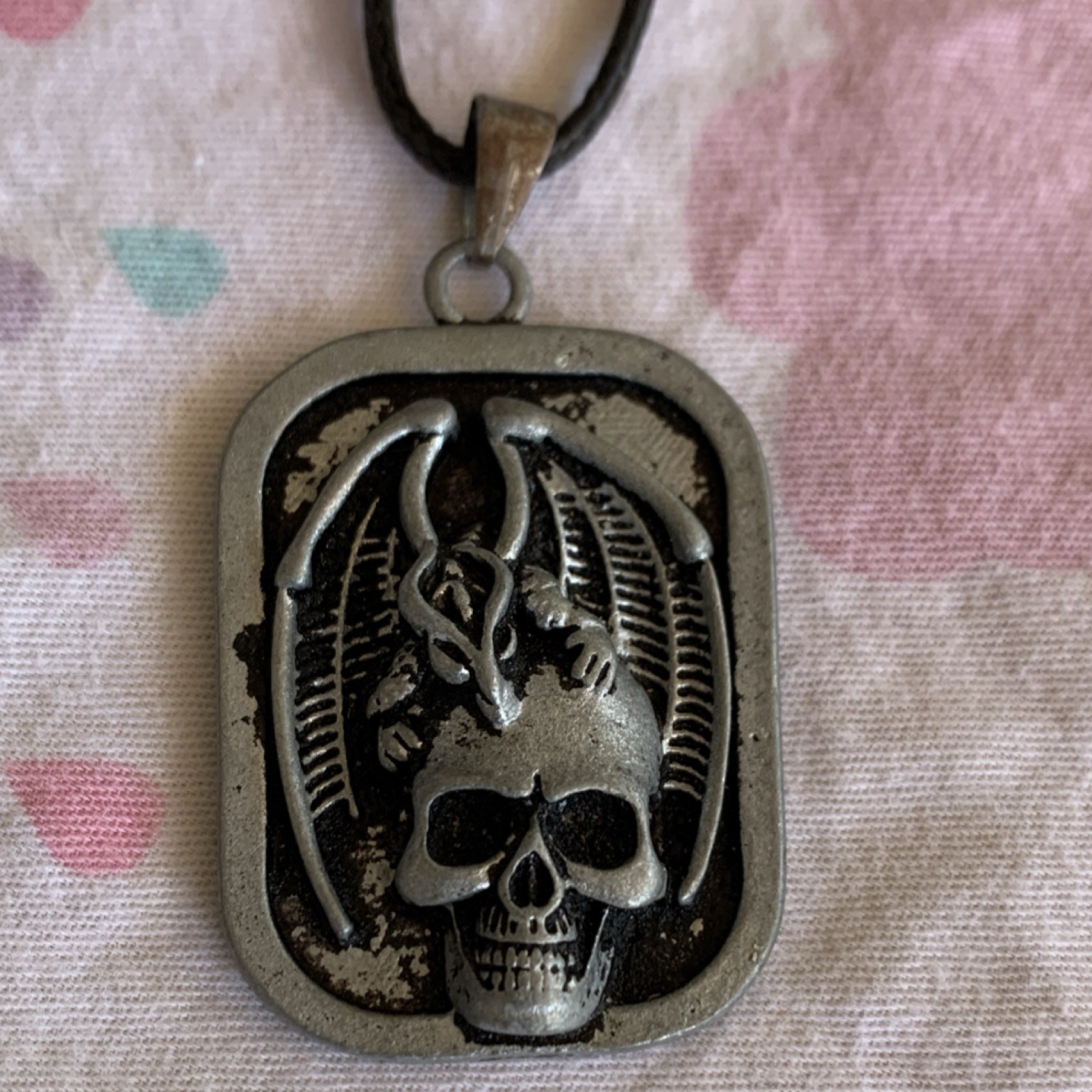 Gothic Punk Skull Wing Rectangular Silver Metal P… - image 1