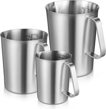 3 Pieces Stainless Steel Measuring Cups Metal Pitcher with Oz and ML marking ...