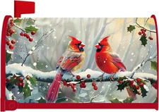 Cardinal Red Birds Mailbox Covers Magnetic, Winter Snow Mailbox Covers Standard