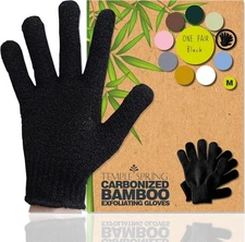 Deep Cleansing Loofah Washcloth - Natural Bamboo Exfoliating Glove in Black