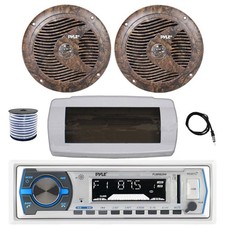 Pyle Bluetooth Marine Receiver, Cover, Antenna,Wire, 2x 6.5" 150W Speaker Camo 