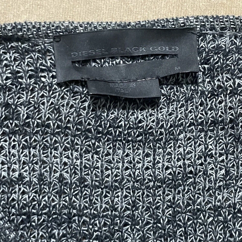 Diesel Suéter Negro Dorado Para Hombre Gris Medio Tejido Abierto Cárdigan Ligero Italia Foto 4 de 4