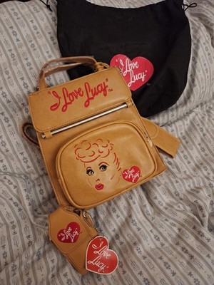 Vintage I Love Lucy Tan Backpack Bag Purse Embroidered 