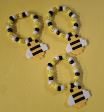 Lot of 3 Kandi Bee Charm Stretchy Bead Bracelets EDM-PLUR- EDC-Festival-Rave-NEW
